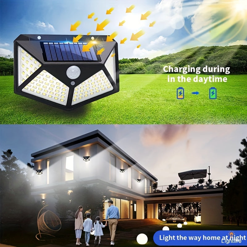 100 LED Solar Wall Lights with Motion Sensor, 3 Light Modes, Wireless, Waterproof - Black/White - Cyprus