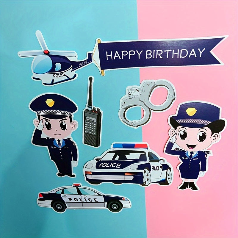 🔵 Police Theme Birthday Party Cake Toppers, Police Car Happy Birthday Paper Cake Topper - Cyprus