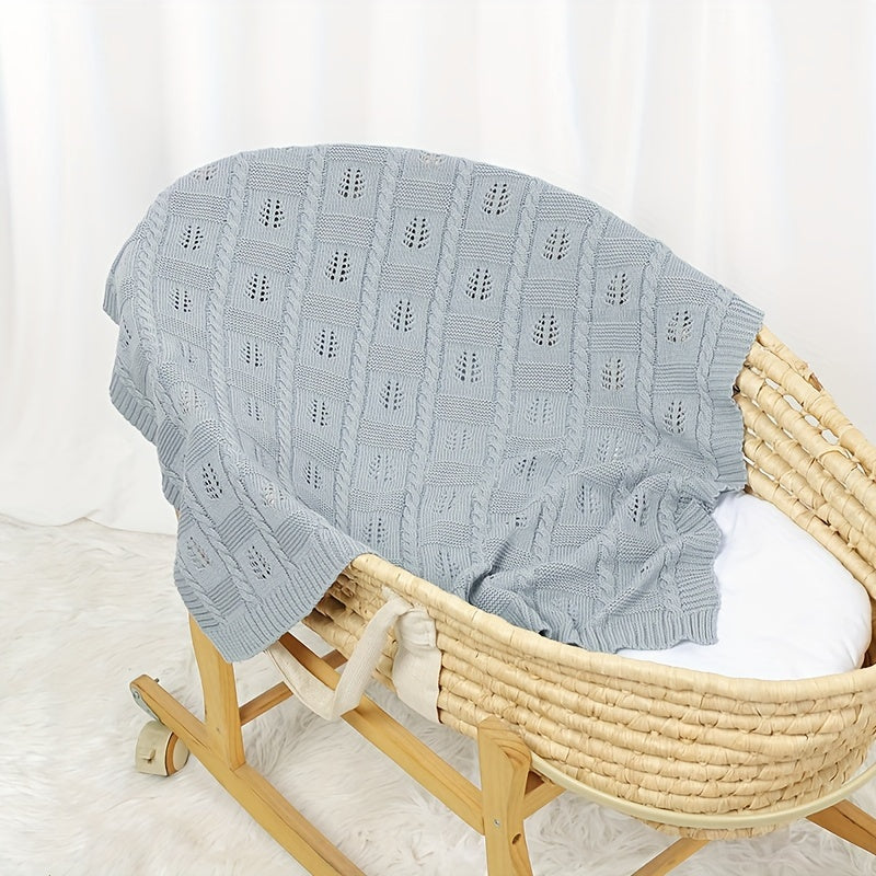 Soft Cotton Knitted Baby Blanket with Geometric Pattern - Jacquard Weave, Ideal for Nursery, Sofa, Travel - Age 0-6 Years