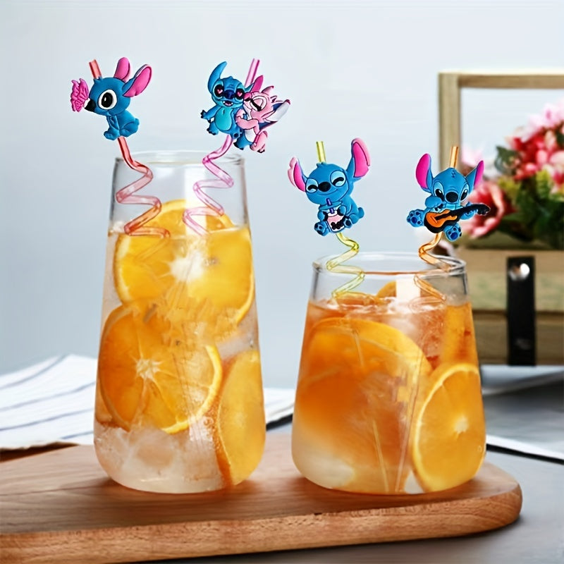 Stitch Yaratıcı Straw Stickers - 8pcs, Parti Dekoratif Saman Çıkartmaları - Kıbrıs