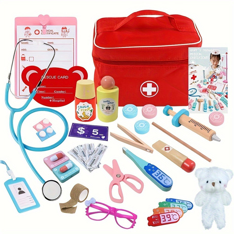 30-Piece Wooden Medical Kit & 6-Piece Dentist Set - Creative Role-Play Toys for Kids 3+ - Cyprus