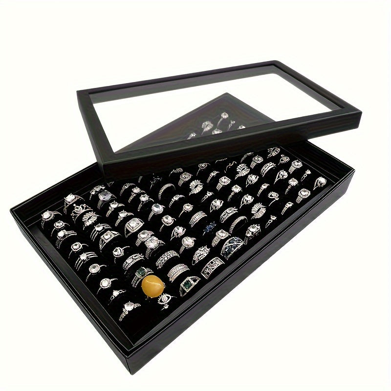 Simple Style Black Ring Storage Display Box - Large Capacity Jewelry Organizer For Rings - No Battery Required - Cyprus