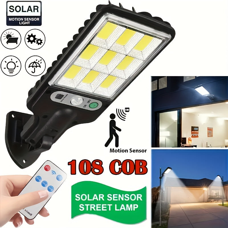 108COB Solar-Powered Sensor Wall Light with Remote Control and Motion Detection