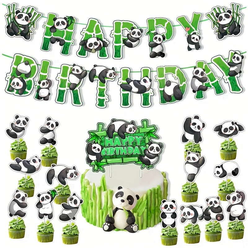 🔵 Panda Birthday Party Decor Set - Banner, Cake Toppers, & Balloons - Cyprus