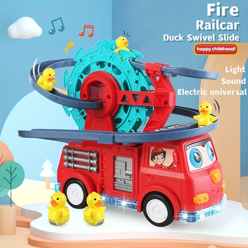 Children's Electric Universal Track Fire Truck with Ferris Wheel & Duck Slide - Lights, Music - Cyprus