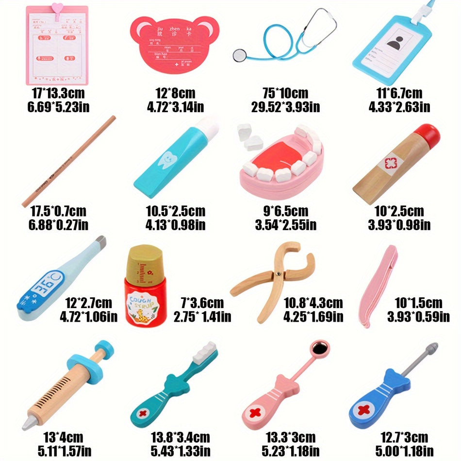 مجموعة أدوات الطبيب الخشبية للأطفال مكونة من 23 قطعة - مجموعة ألعاب طبية تعليمية، للأعمار من 3 إلى 6 سنوات - قبرص