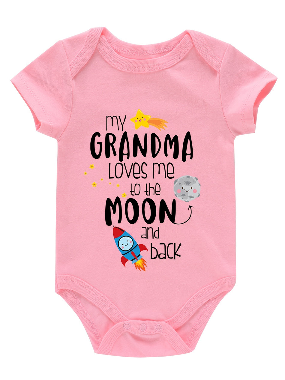 Neugeborenes Säugling Kurzarm Strampler "My Gramdma" Print Bodysuit Onesies für Kinder und Jungen Kleinkindkleidung