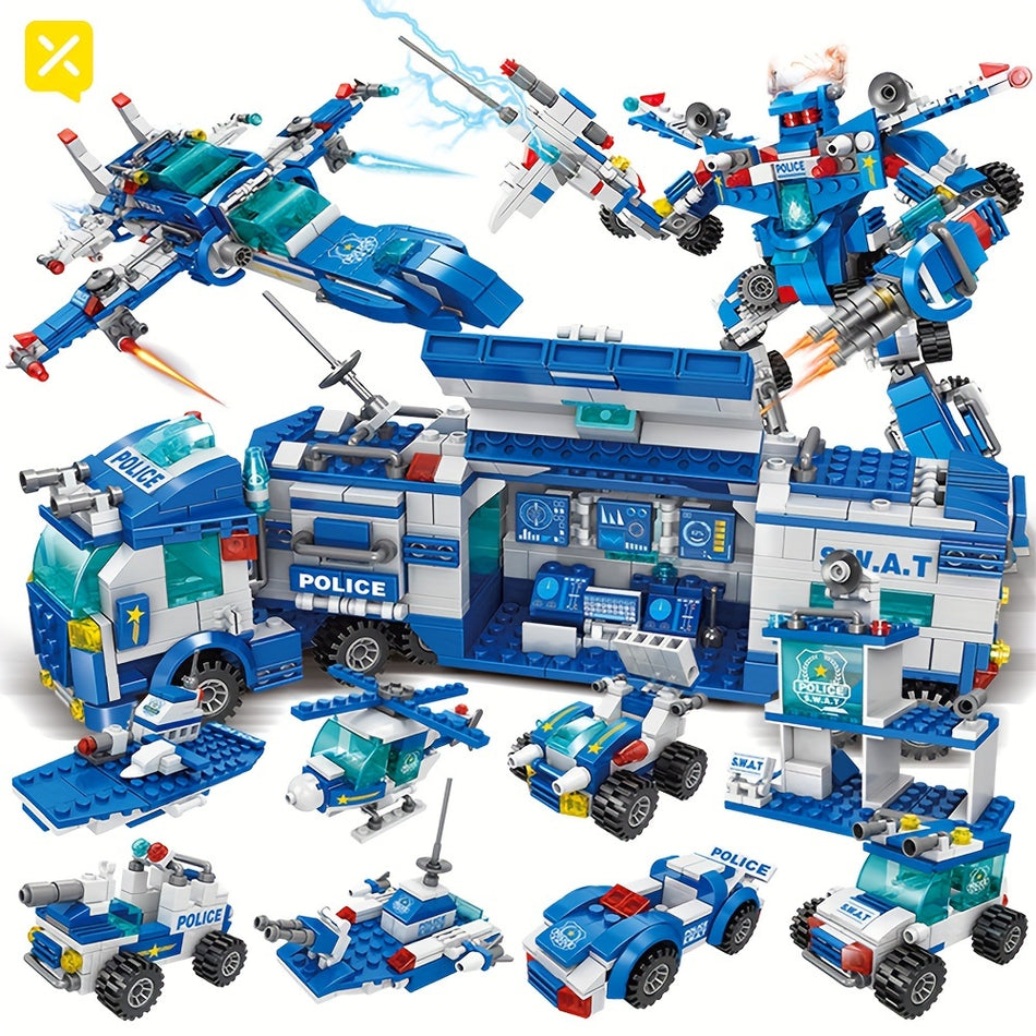 BRICZPLAY 700PCS CITY PATROL Αστυνομικό Τμήμα Τμήμα Οικοδομικά Σχέδια - Sky Blue - Κύπρος