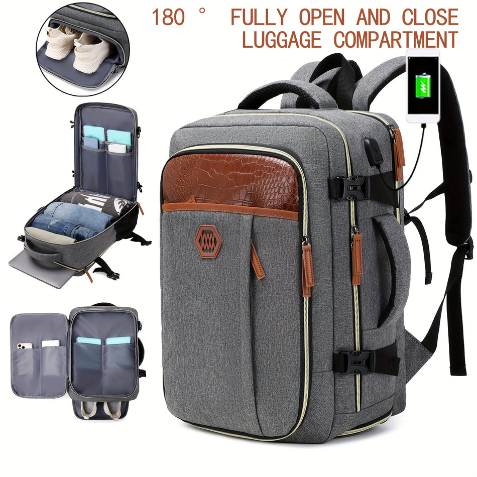 Men's Waterproof Travel Backpack with USB Charging and Shoe Compartment