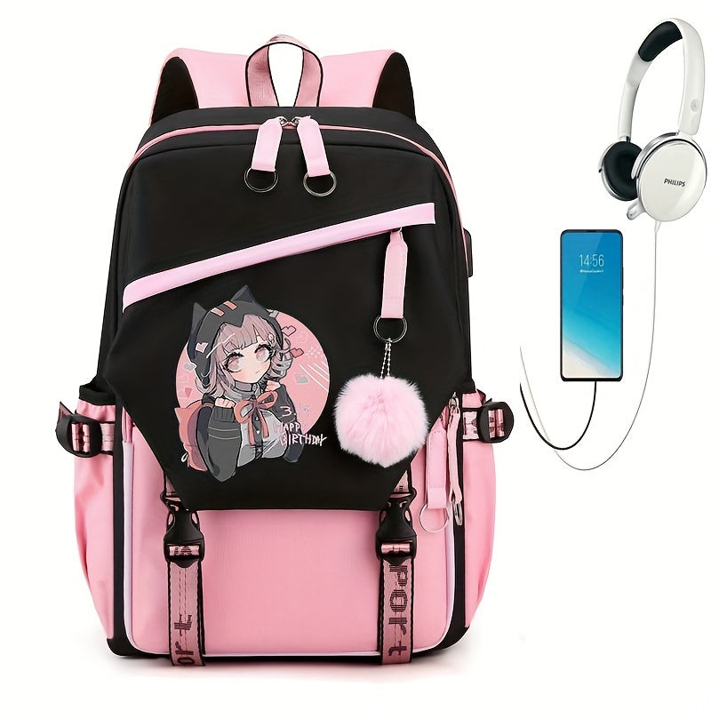 Cute Cartoon Girl Backpack with USB Charging - Cyprus