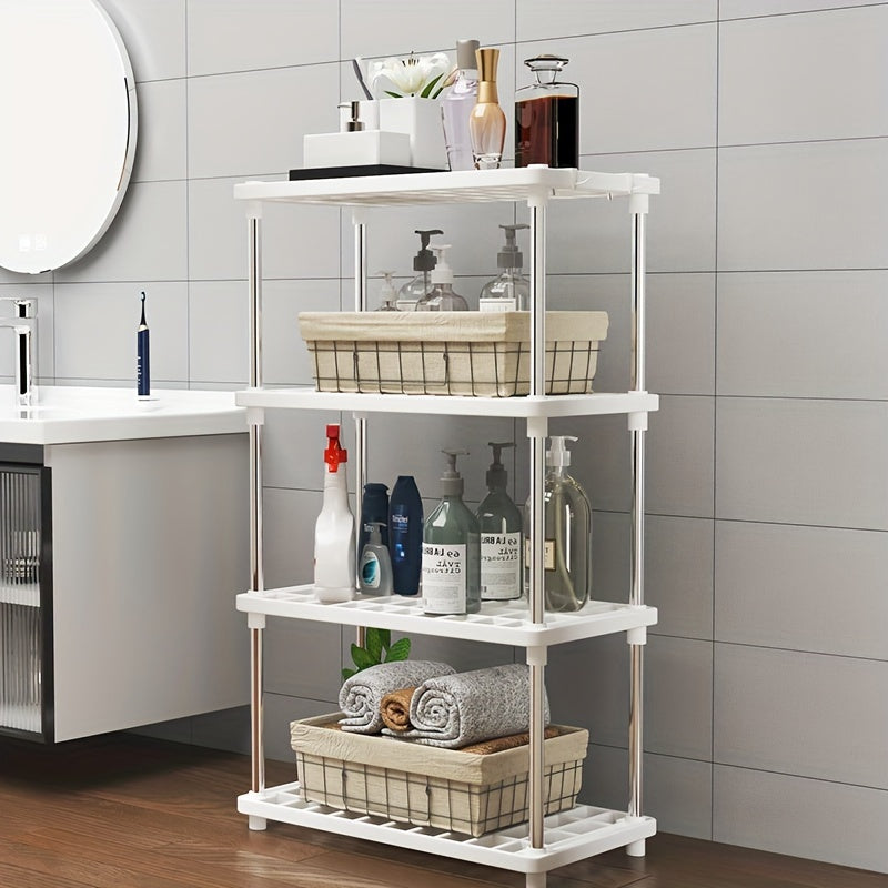 Versatile 4-Tier Metal and Plastic Storage Shelves for Home Organisation