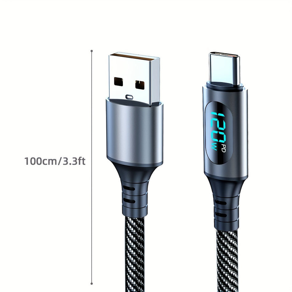 120W 6A USB Type C Charging Cable with LCD Display - Cyprus