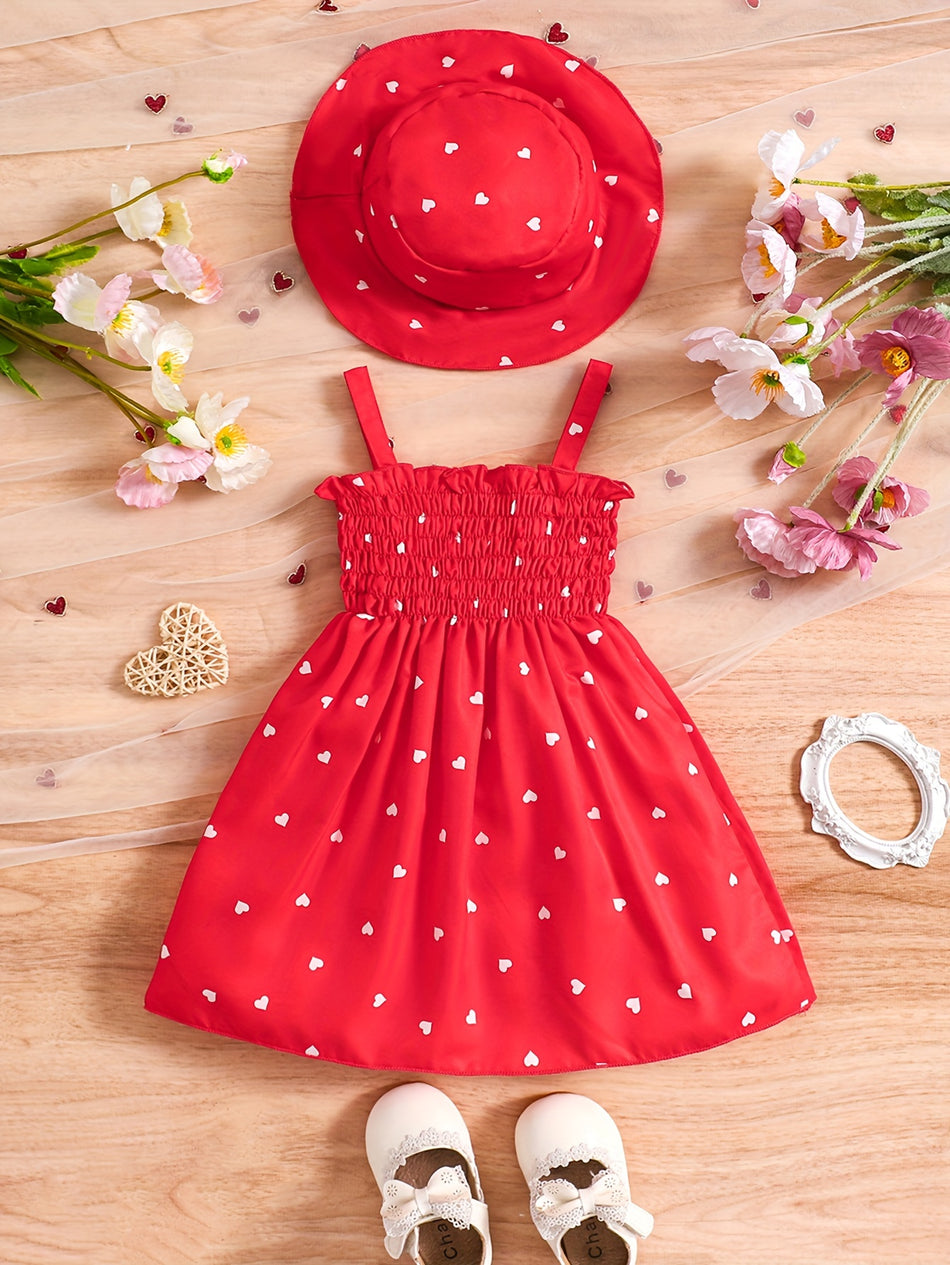 Heart Pattern Infant & Toddler Dress & Hat Set - Κύπρο