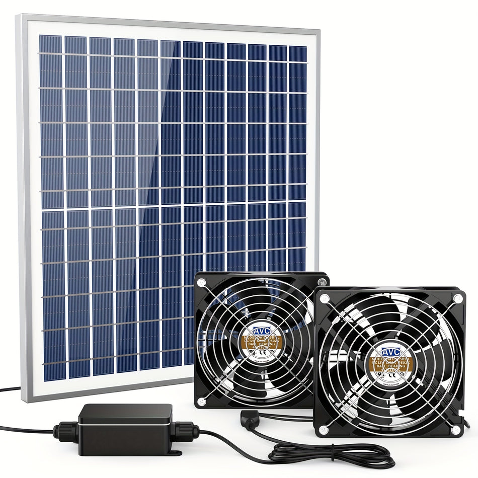 Solar-Powered Dual Fan Kit - Ideal for Greenhouse, Shed, Pet House - Cyprus