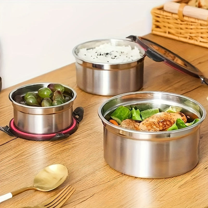 3pcs Leakproof Round Stainless Steel Food Storage Set with Flip Lids