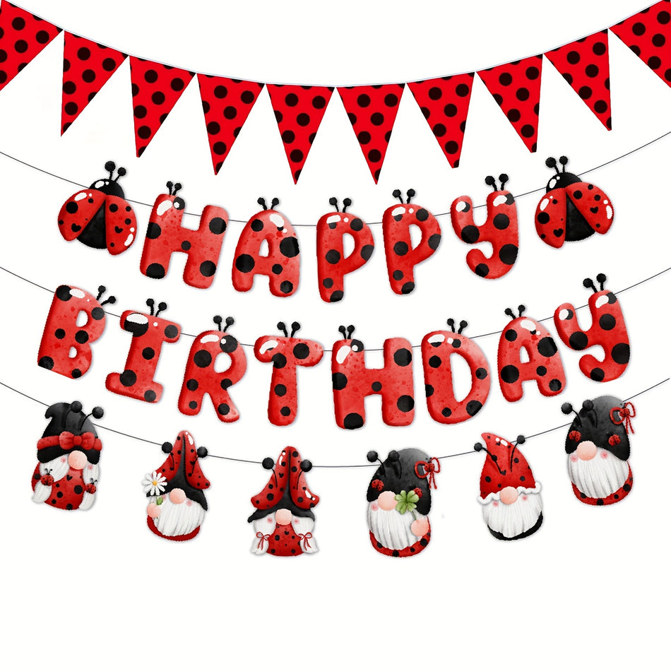 🔵 Ladybug Tema Mutlu Yıllar Little Lady Banner - Parti arka planları - 1/2/3. doğum günleri dekorasyon malzemeleri - Kıbrıs