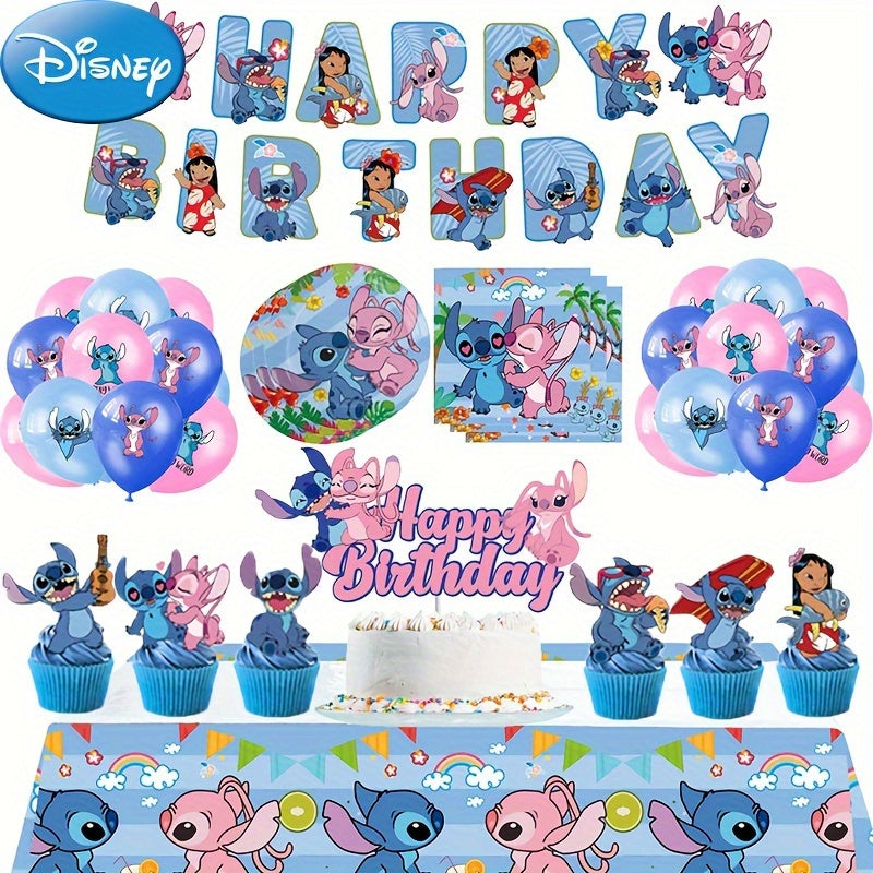 Stitch Flag Balloon Cake Topper Tablecloth Party Decoration Set With Reserved Title - Cyprus