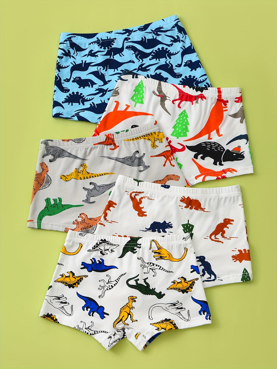 5pcs Toddler Boys Underwear Soft Breathable Cartoon Random Dinosaur Pattern Comfy Boxers Briefs