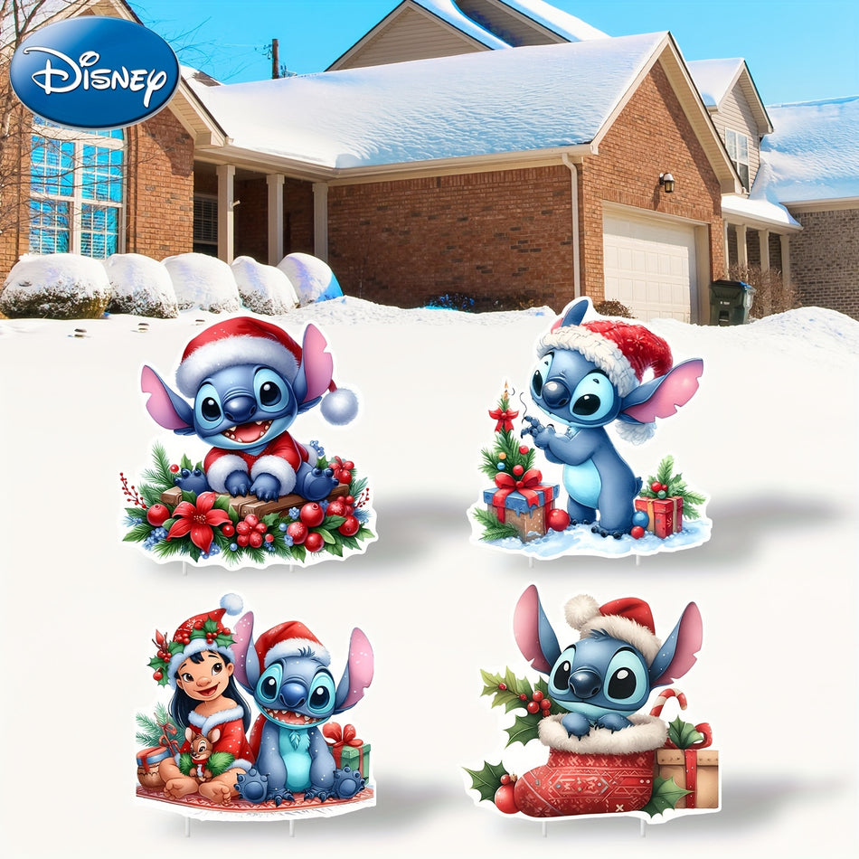 Stitch 4pcs Yard İşaret Seti - Mutlu Noel Çim Dekorasyonları - Kıbrıs