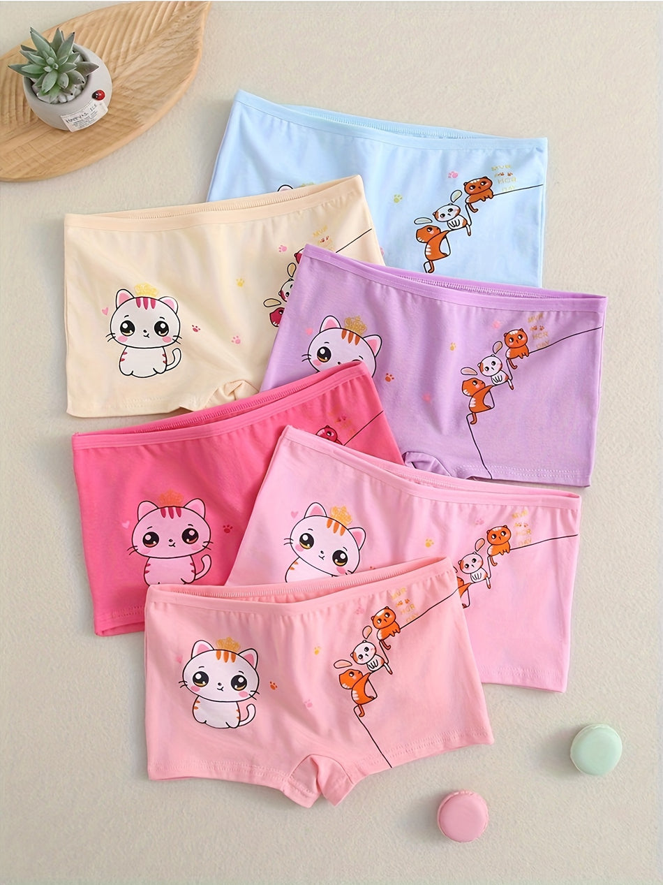 6 pcs Cute Rabbit Print Girl's Panties - Comfy Cotton Underwear for Daily Wear - Cyprus