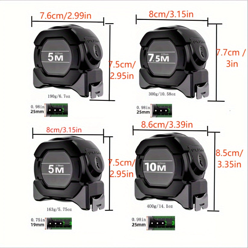 🔵 Fluorescent Self-Locking Steel Tape Measure - Metric 5/7.5/10M - Cyprus