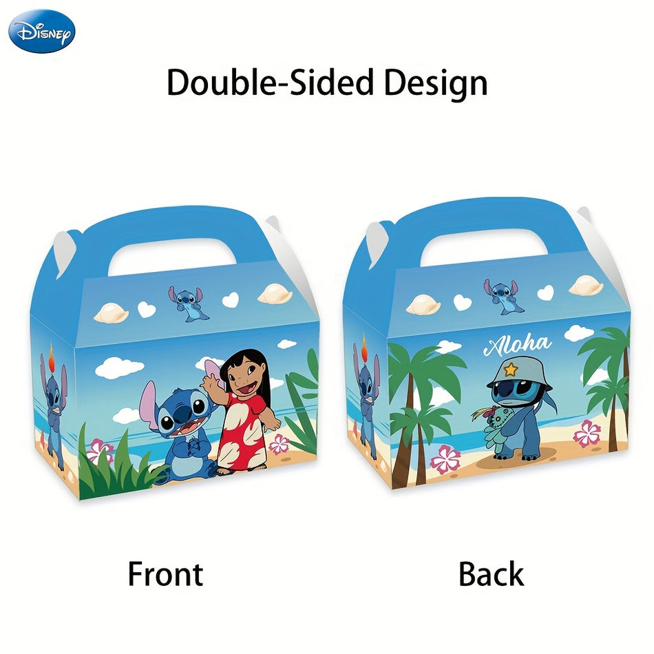 🔵 "Charming Stitch" Disney Stitch 12-Piece Party Favor Boxes - Perfect For Birthday & Outdoor Celebrations, Eco-Friendly Paper Gift Bags