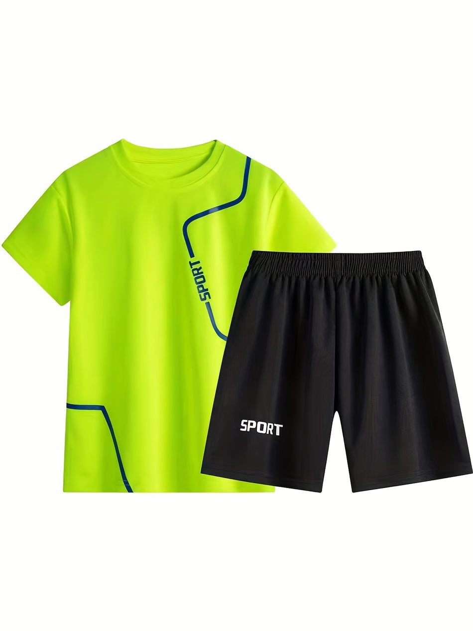 Boys Sports Suit Short Sleeves Round Neck Tops & Bottoms Comfortable Breathable Casual For Summer Kids Clothes