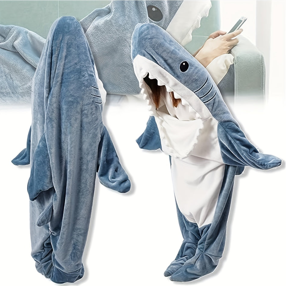 SOWOIOM Shark Pattern Wearable Blanket Hoodie - Cute Flannel Blue Shark Design