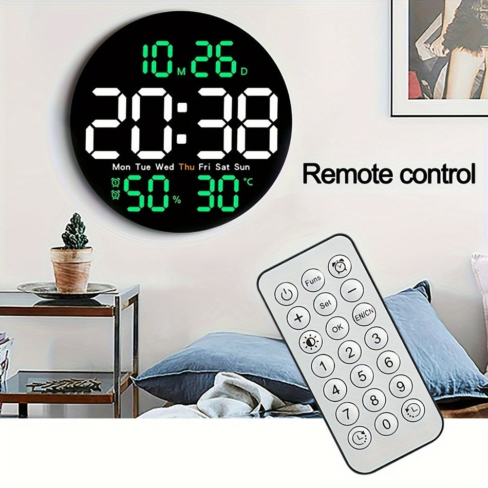 25,4 cm Horloge murale numérique à LED ronde fantastique avec télécommande