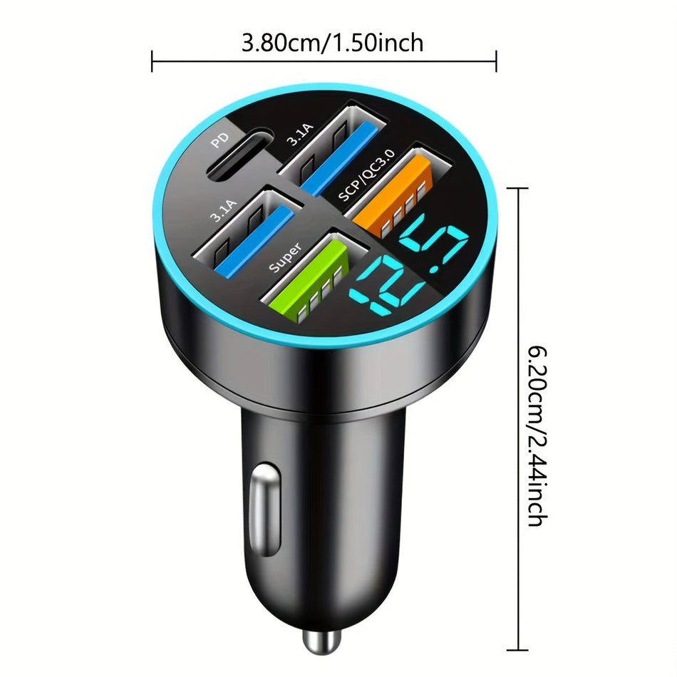 JaJaBor 5-Port USB Super Fast Car Charger with Digital Display - Cyprus