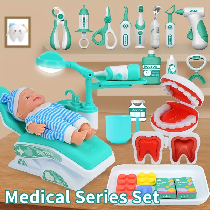 Kids' Dentist Playset - 28pc Dental Role Play Kit with Chair & Doll - Cyprus