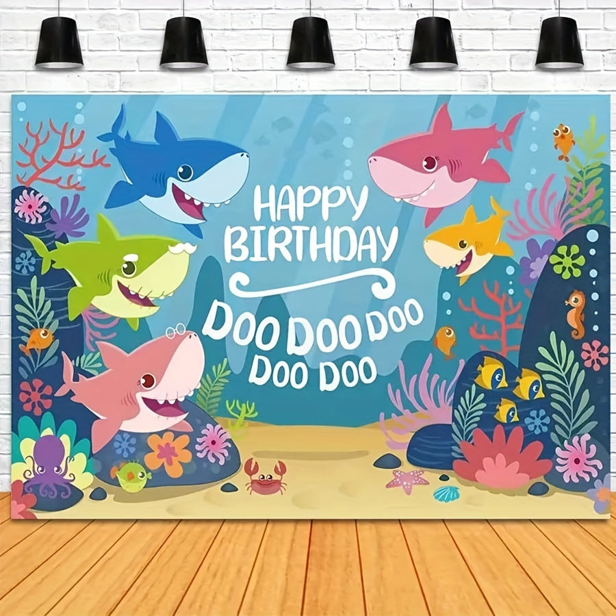 🔵 "Shark Family Birthday Party Backdrop - Perfect for Celebrations in Cyprus"
