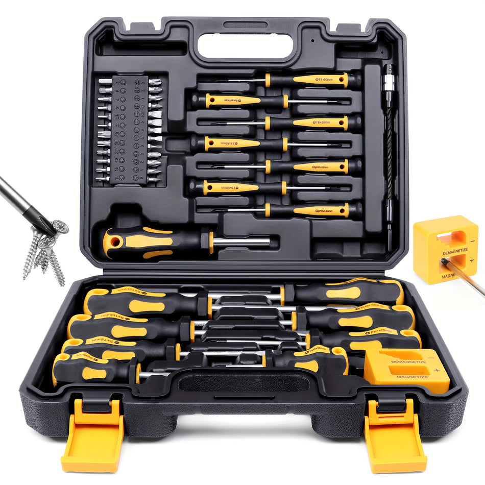 43pcs Chrome Vanadium Steel Magnetic Screwdrivers Set With Case, Slotted Phillips Hex Torx Bits Precision Screwdriver Rod Set Professional Durable Repair Tools Kit