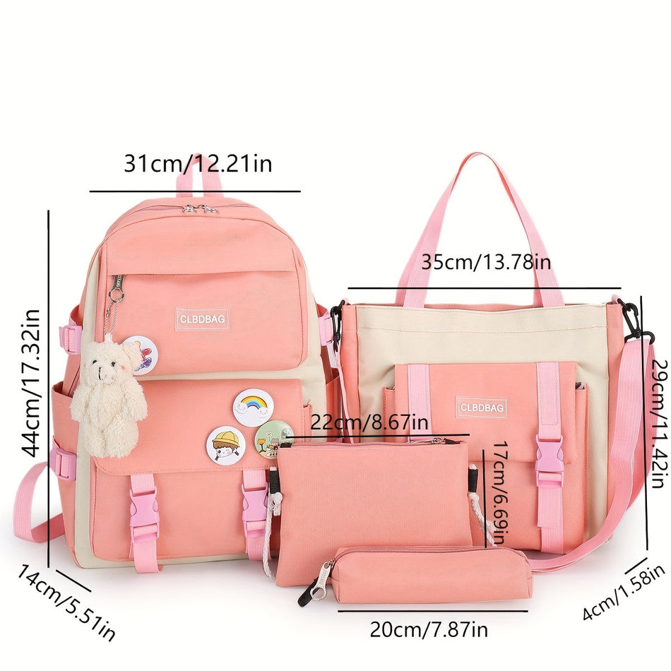 4pcs Cute Large Capacity Laptop Backpack Set - Casual School Travel Bag - Junior High School High School Student Schoolbag - Cyprus