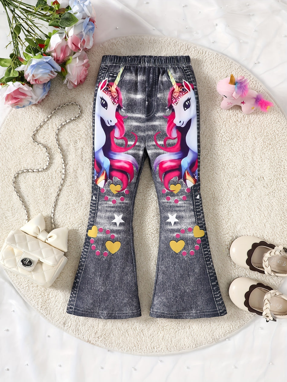 "Letters And Girls Print Flare Pants - Cyprus"