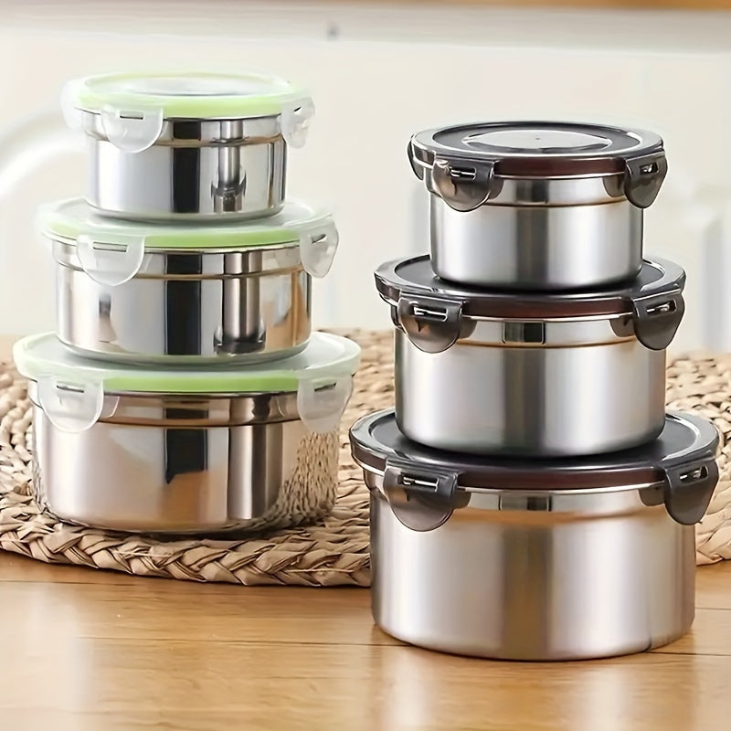 3pcs Leakproof Round Stainless Steel Food Storage Set with Flip Lids