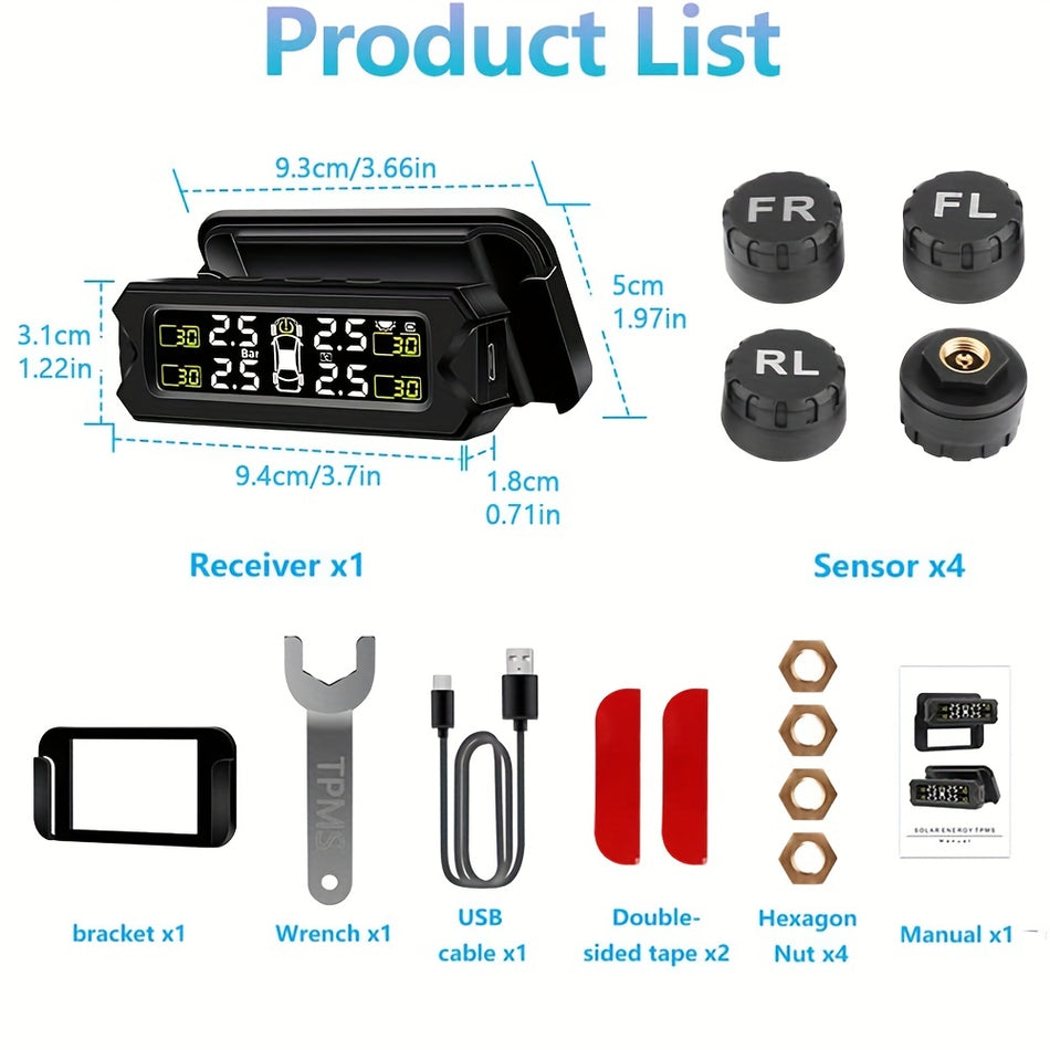 Wireless Solar Powered TPMS with Adjustable Angle Bracket - Cyprus