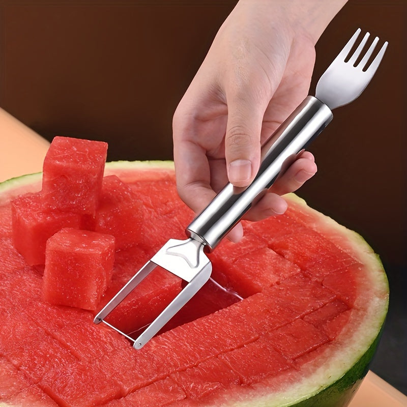 Stainless Steel 2-In-1 Watermelon Slicer & Fork - Perfect For Dicing & Serving, Kitchen Essential Watermelon Knife - Cyprus