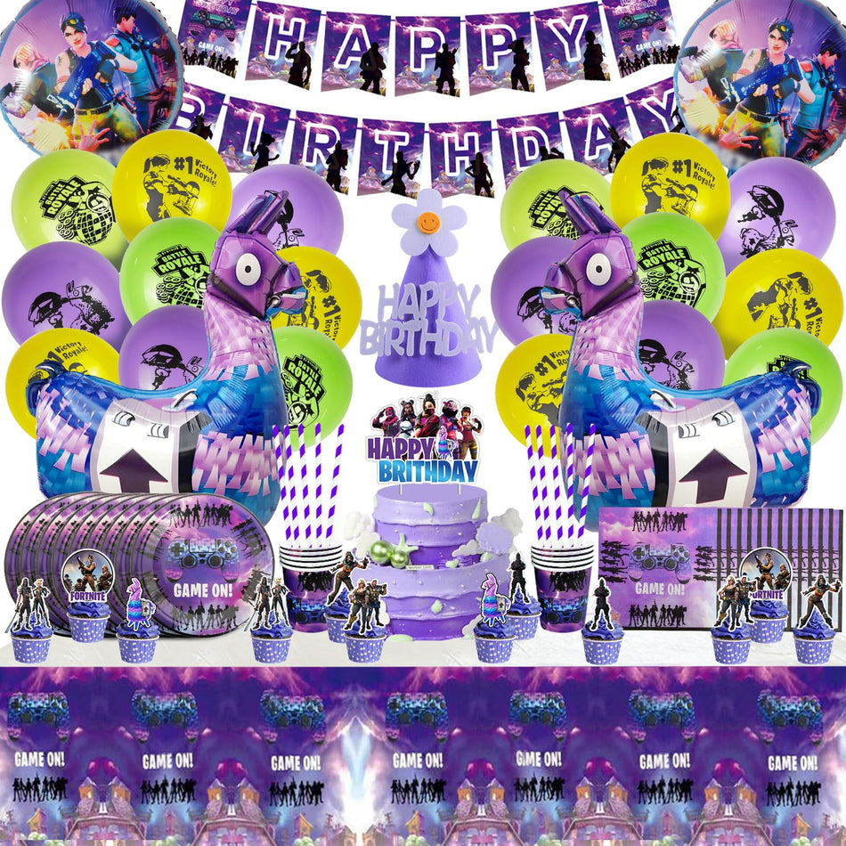 Decorações de Aniversário de Festa de Jogos, Decoração de Aniversário de 100 Peças Fortnite, Decorações Fortnite, Topos de Bolo Fortnite, Decoração de Aniversário de Videojogo, Festa Temática de Jogos para Meninos 