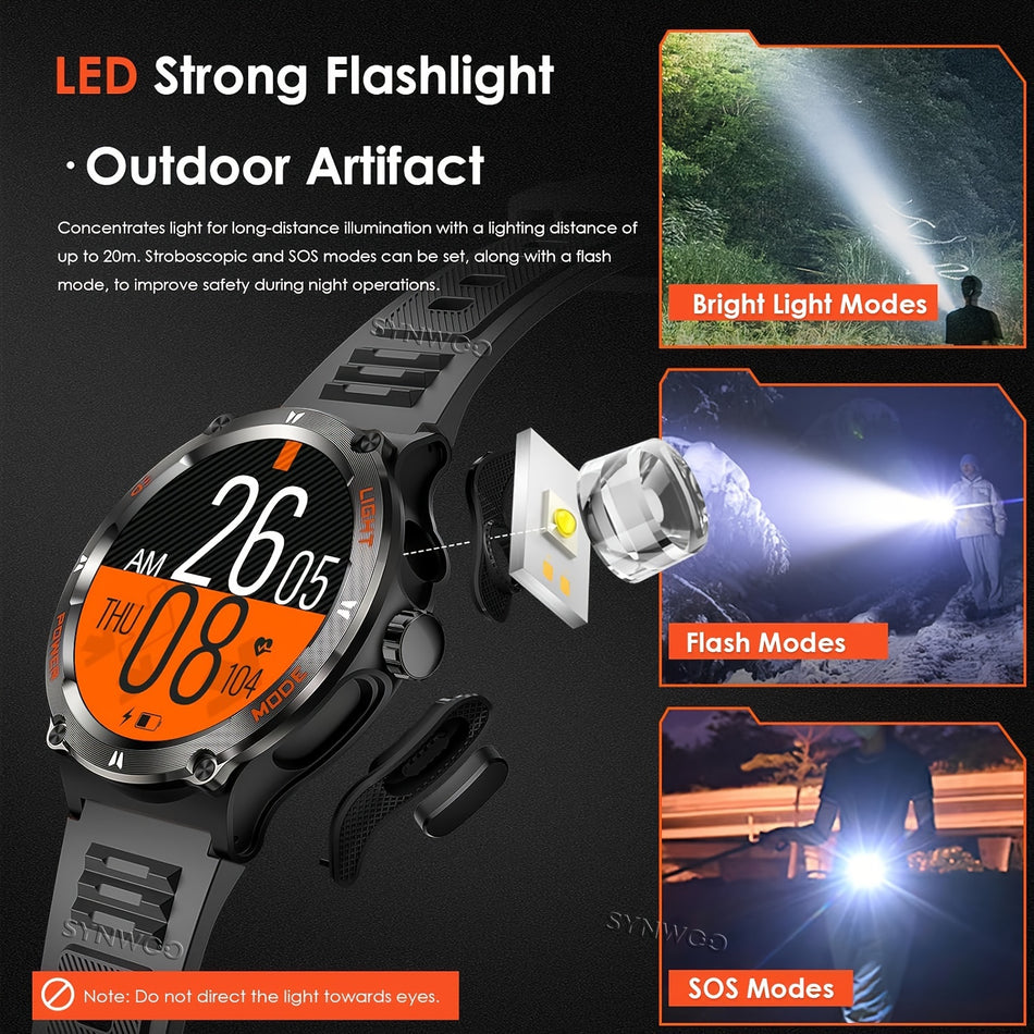 Synwoo Ultra leistungsstarke Taschenlampe Smart Watch - wasserdicht, 500 mAh, drahtloser Anruf, mehr als 100 Sportmodi Fitness Tracker -Uhren für iPhone Android - Zypern -