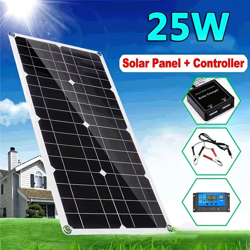 25W Portable Solar Panel Kit with 12V/18V/30A Controller - USB Fast Charge Outdoor Emergency Power Supply - Cyprus