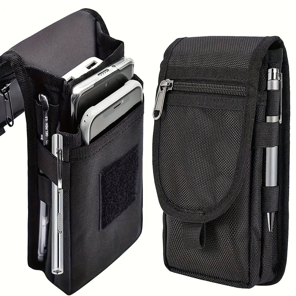 Versatile Black Phone Waist Bag with Keychain and Pen Holder