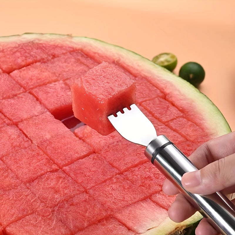 Stainless Steel 2-In-1 Watermelon Slicer & Fork - Perfect For Dicing & Serving, Kitchen Essential Watermelon Knife - Cyprus