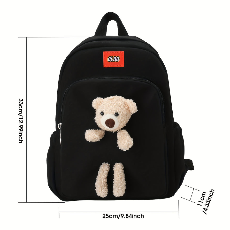 Girls Lightweight Oxford Backpack with Removable Cute Plush Bear - Cyprus