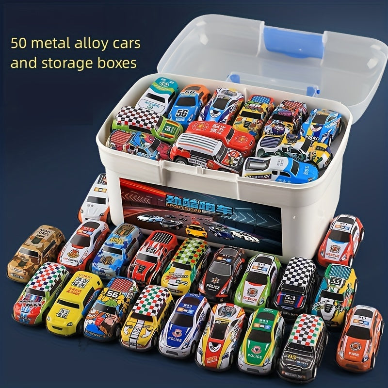 50pcs Mini Alloy Car with Storage Box - Children's Toys, Halloween, Christmas Gift - Cyprus