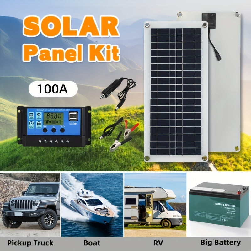 100A Portable Solar Panel Kit with USB - 12V-18V-24V DC Charger for Power Banks, Camping - Cyprus