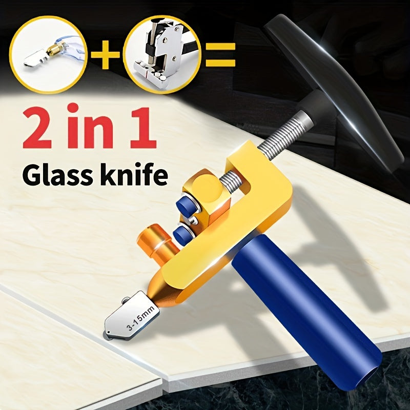 2-in-1-Glasfliesenschneider, All-in-One-Glasmesser-Ziegelschneider, Fliesenöffner, Diamantrollenglasschneider, Schieberglasfliesenschneider