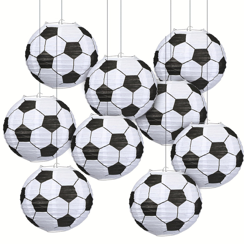 9-Pack Soccer Ball Paper Lanterns - Ideal for Sports Themed Events - Black/White - Cyprus