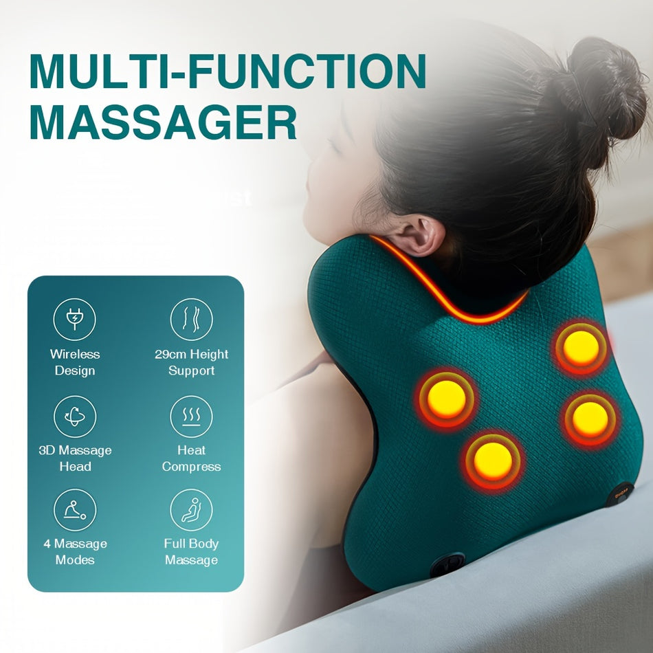 Cordless Neck & Back Massager with Heat - Shiatsu Deep Tissue Massage Pillow for Full Body - Gifts for Women and Men - Cyprus