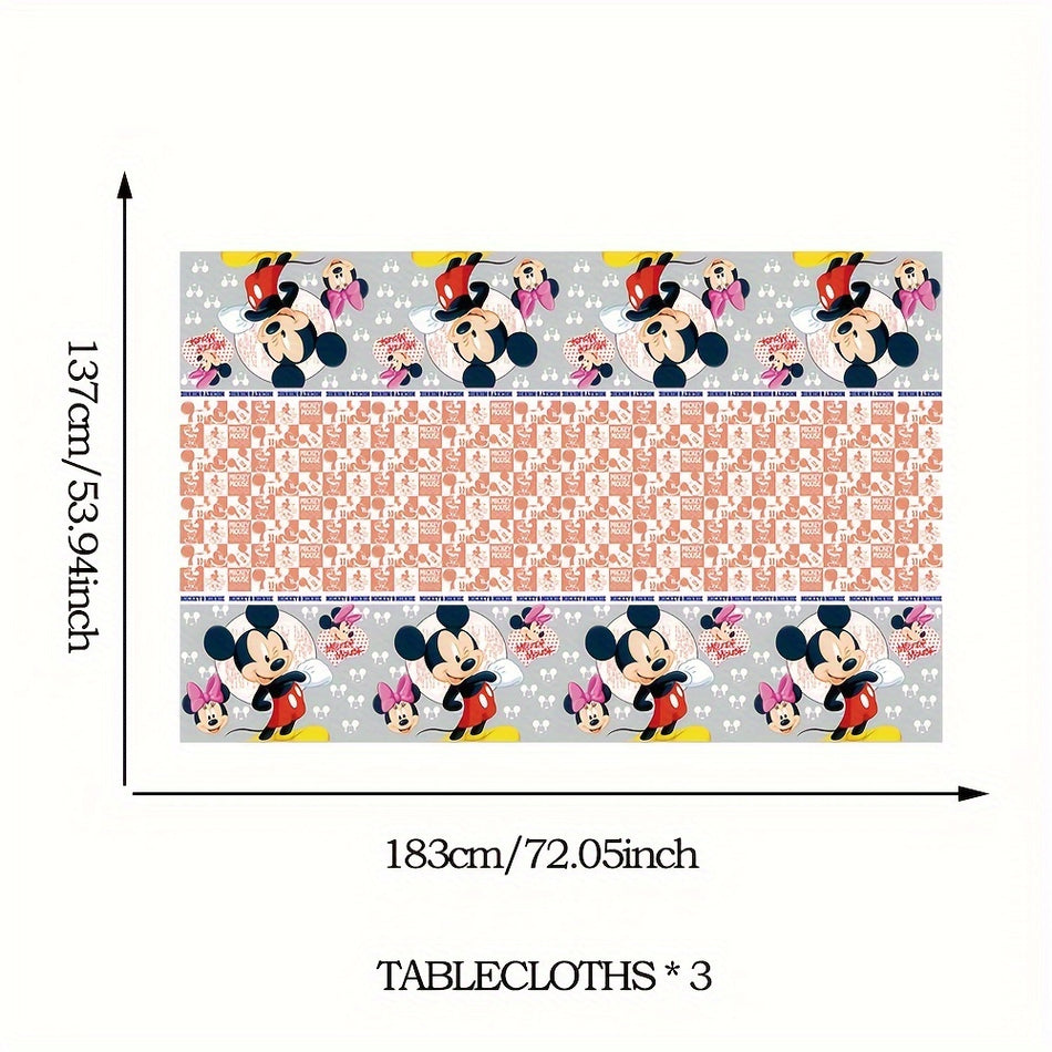 🔵 Disney Mickey Theme Party Tablecloths 3pcs/set - Suitable For Rectangular Tables - for Birthdays Weddings Banquets Or Restaurants - Cyprus